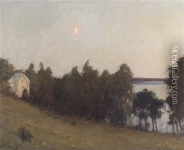 Sommarnatt - Stjolandskap Med Hus Oil Painting - Gottfried Kallstenius