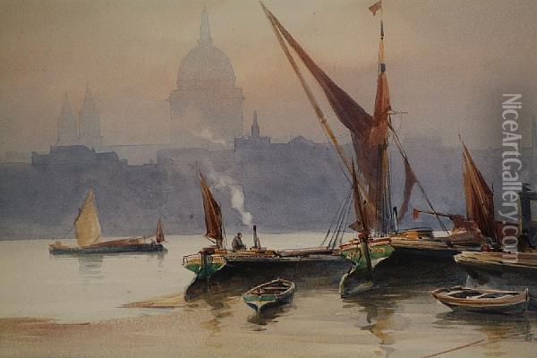 The River Thames At Bankside, London Oil Painting - William Alister Macdonald
