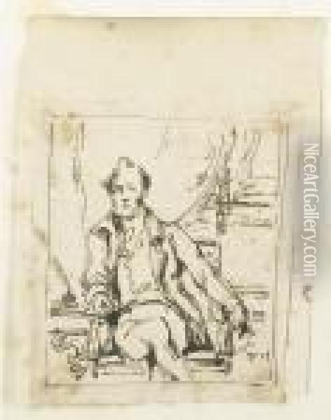 Four Figure Studies Including; 
Study For A Family Group With A Dogand Musical Instruments; Portrait 
Study Of A Gentleman(illustrated); Chinese Figure With A Basket And A 
Parasol; And Headof A Man Oil Painting - George Chinnery