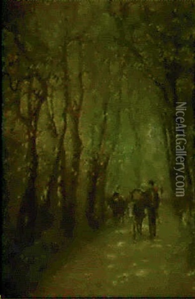 Peasants On A Woodland Path Oil Painting - Hugo Charlemont