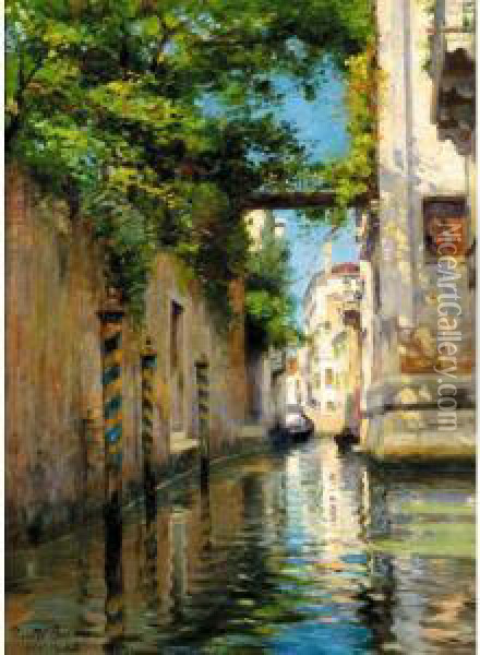 A Venetian Backwater Oil Painting - Pieretto Bortoluzzi Bianco