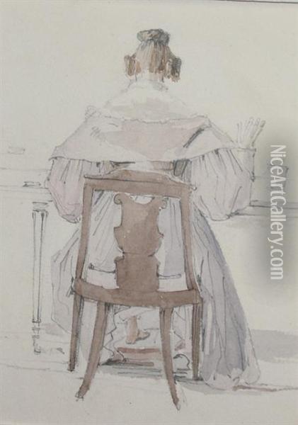 Seated Woman From Behind Oil Painting - Eugene Deveria