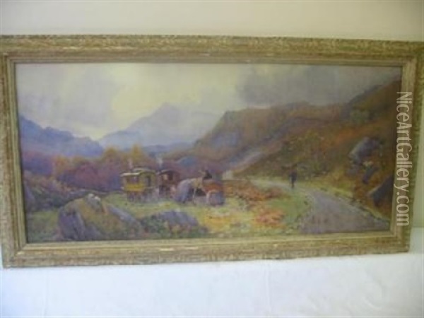 Gypsy Encampment In A Mountainous Landscape Oil Painting - Willie Stephenson