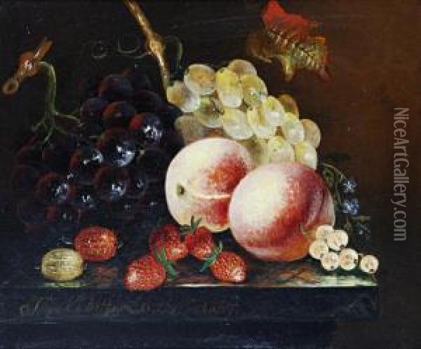 Still Life Of Fruit On A Ledge, A Pair Oil Painting - Thomas Whittle