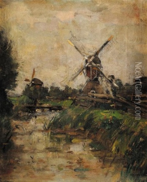 Paysage Aux Moulins Oil Painting - Adolf Frederik Lange