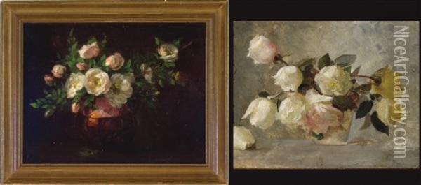 Roses In A Red Vase Oil Painting - Anna Eliza Hardy