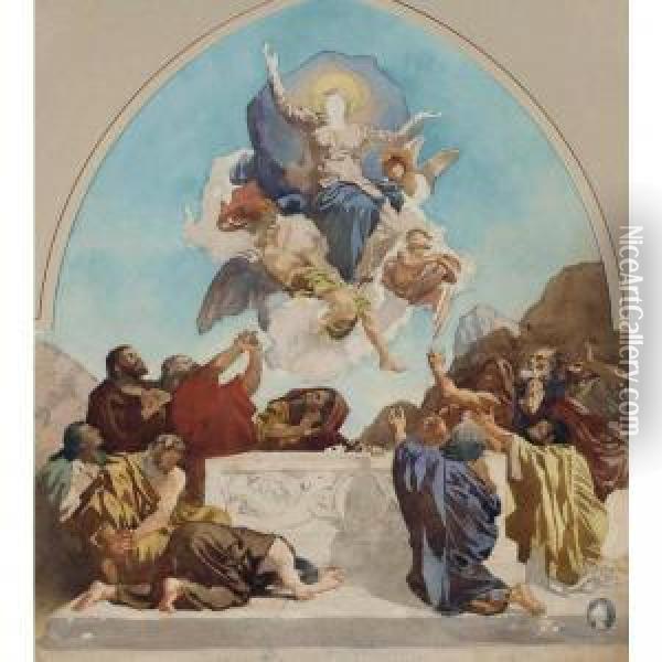 Study For The Assumption Of The Virgin, Church Of St. Andre, Bayonne Oil Painting - Bonnat Leon