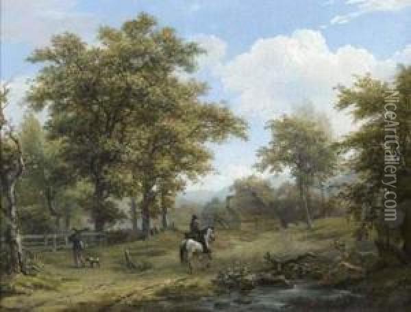 Paysage Au Cavalier Et Chasseur Oil Painting - Hendrik Josef Fr. Van Der Poorten
