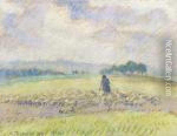 Berger Et Moutons, Eragny Oil Painting - Camille Pissarro