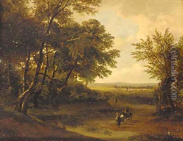 Travellers in a wooded landscape Oil Painting - Barend Cornelis Koekkoek