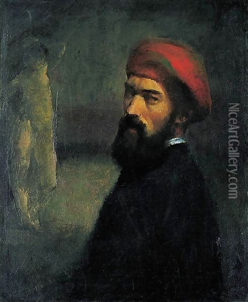 Self Portrait with a Red Cap 1922 Oil Painting - Karl Briullov