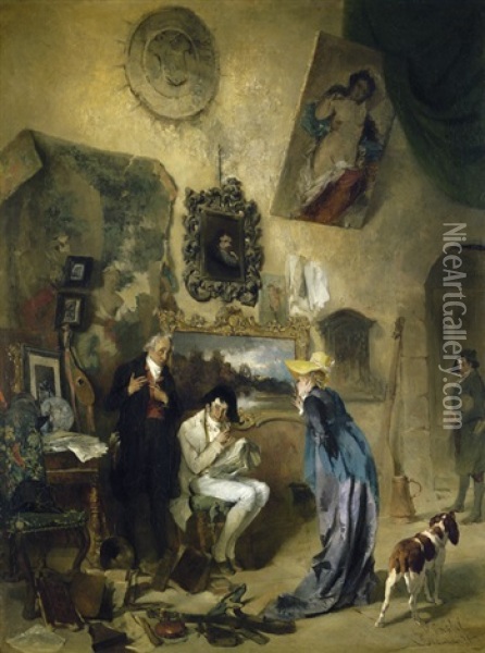 Beim Antiquar Oil Painting - Gotthardt Johann Kuehl