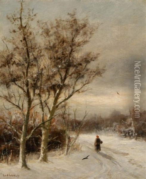 Landscape In Winter Oil Painting - Gerard Van Der Laan