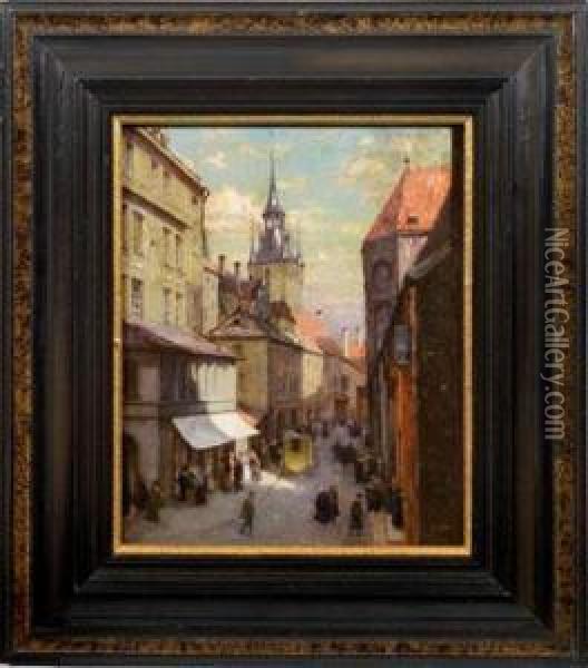 Strasenszene Am Belebten Petersplatz In Alt-munchen Oil Painting - Charles Guy Vetter