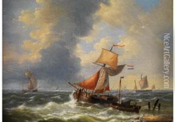 Segelschiffe Auf Bewegtem Meer Oil Painting - Louis Verboeckhoven