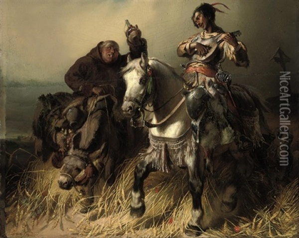 Don Quixote And Sancho Panza Oil Painting - Ludwig Burger