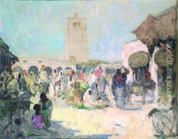 Marche Arabe, Oasis De Gabes Tunisie Oil Painting - Fernand Allard L'Olivier