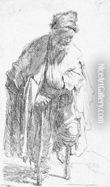 Beggar With A Wooden Leg (b., Holl.179; H.12; Bb.30-4) Oil Painting - Rembrandt Van Rijn