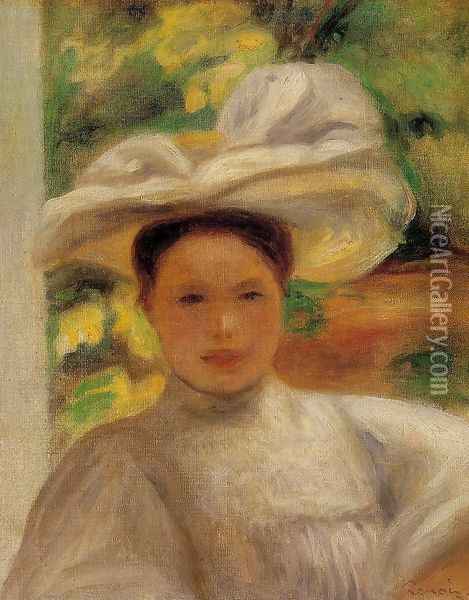 Young Woman In A Hat Oil Painting - Pierre Auguste Renoir