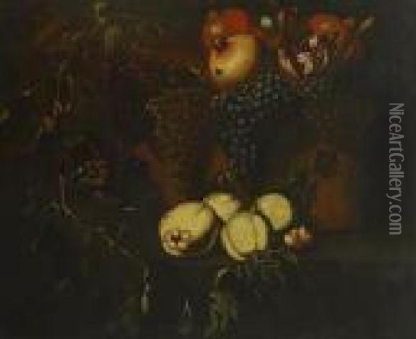 Bodegon Con Uvas, Granadas Y Membrillos Oil Painting - Luca Forte
