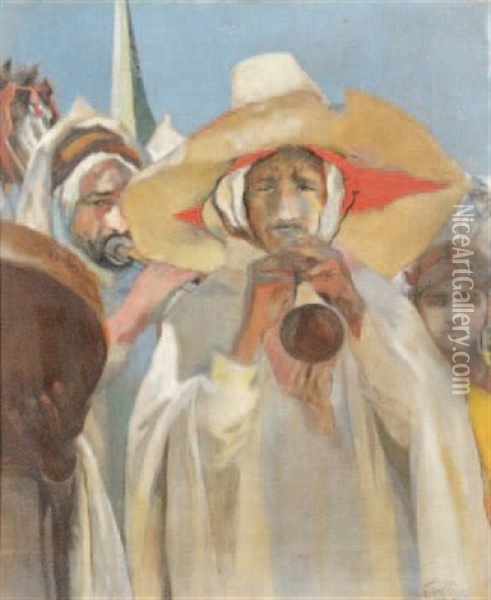 Musicien Oriental Oil Painting - Paul Alexandre Alfred Leroy