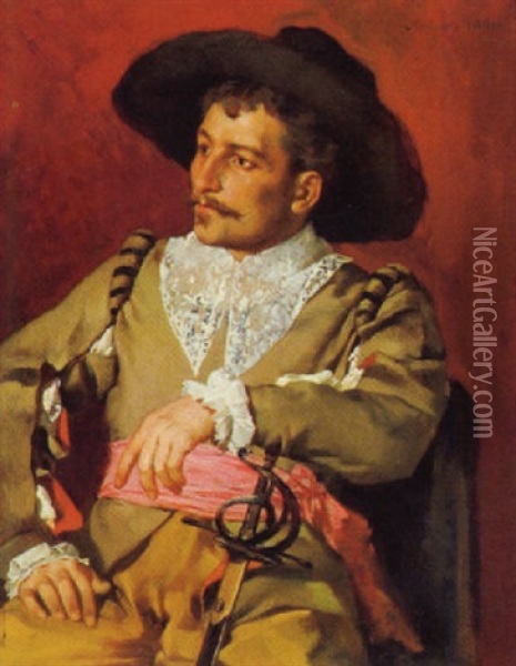 Kavalier Mit Degen Oil Painting - Anton Eduard Mueller