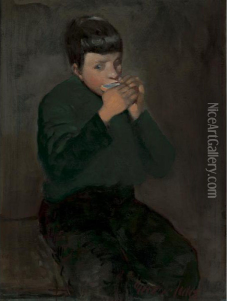 The Harmonica Player Oil Painting - George Luks