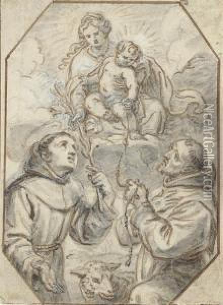 The Virgin And Child Appearing To Saint Francis And Anotherfranciscan Oil Painting - Abraham Jansz. van Diepenbeeck