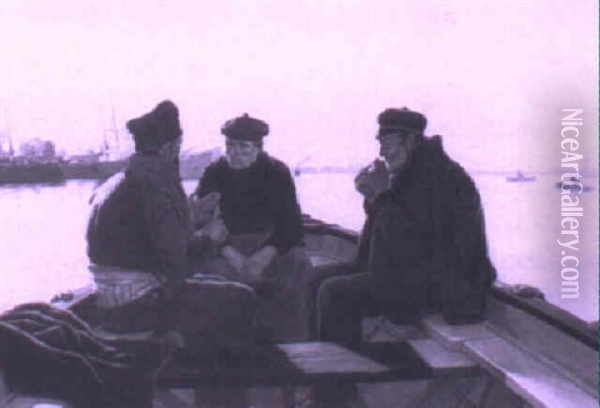 Three Fishermen In A Boat Oil Painting - Dionisio Baixeras y Verdaguer