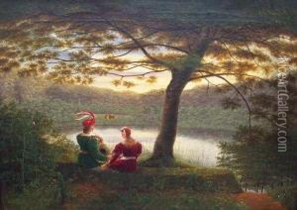 Paar In Historischen Kostumen An Einem See Sitzend Oil Painting - Wilhelm Brucke