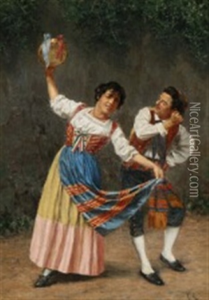 Dancing Italians In Traditional Clothing Oil Painting - Vilhelm Rosenstand