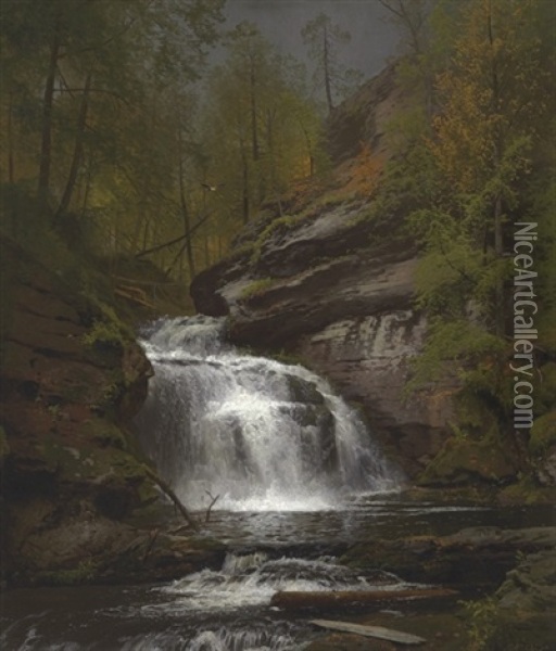 Waterfall In The Wilderness Oil Painting - Hermann Herzog