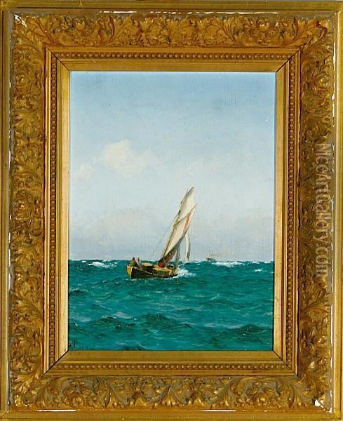 Lubbers: A Pilot Boat On Open Sea. Signed H. Lubbers Oil Painting - Holger Peter Svane Lubbers