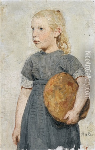 Madchen Mit Brotlaib Oil Painting - Albert Anker