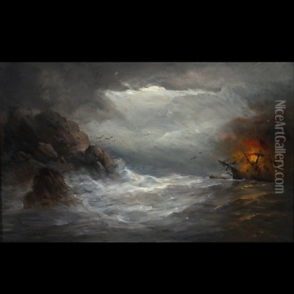 Shipwreck And Fire Oil Painting - Horace Wolfe Duesbury