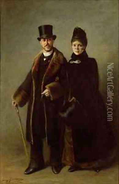 Heinrich Schliemann (1822-90) and his Wife Oil Painting - Eugene Broerman