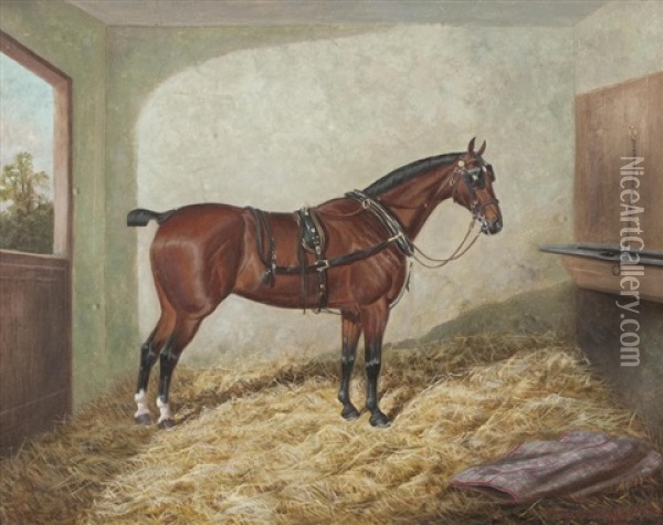 A Bay Horse In A Stable Oil Painting - Frederick Albert Clark