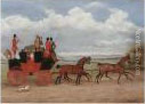 Stagecoach Before A Landscape Oil Painting - James Pollard