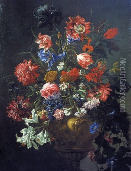 Bouquet De Fleurs Sur Un Entablement Oil Painting - Mario Nuzzi