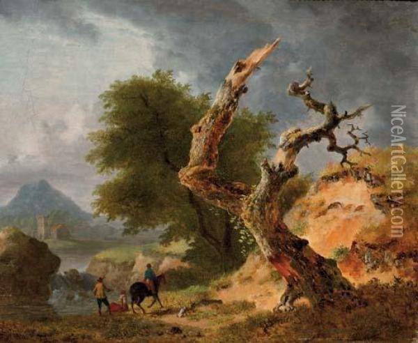 A Mountainous Landscape Oil Painting - Jean Louis (Marnette) De Marne