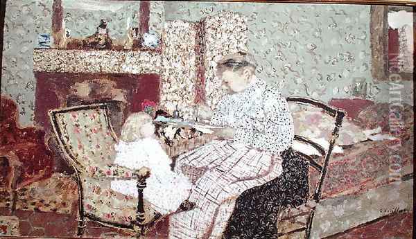 Woman Feeding a Child (Annette, daughter of Ker Xavier Roussel) 1901 Oil Painting - Jean-Edouard Vuillard