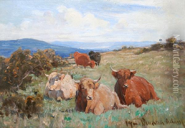 Highland Cattle Oil Painting - Joseph Denovan, Adam Jnr.