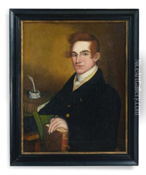 Portrait Of A Learned Gentleman With Pen And Inkwell And Book Oil Painting - Micah Williams