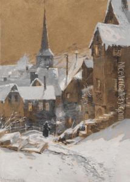 Dorfstrase Im Winter Oil Painting - Georg Burmester