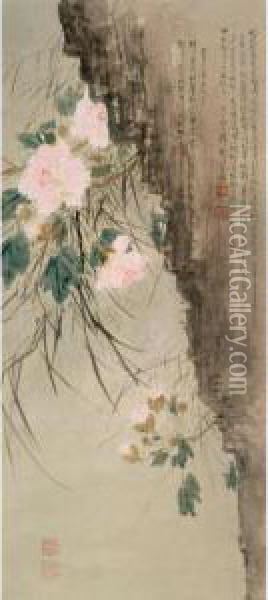 Cotton Rose Hibiscus Oil Painting - Chen Shuren