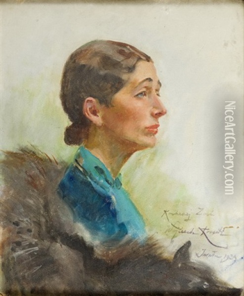 Portret Kobiety Oil Painting - Woiciech (Aldabert) Ritter von Kossak