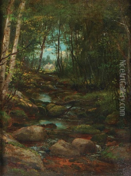 Stream Through The Woods Oil Painting - George Frank Higgins