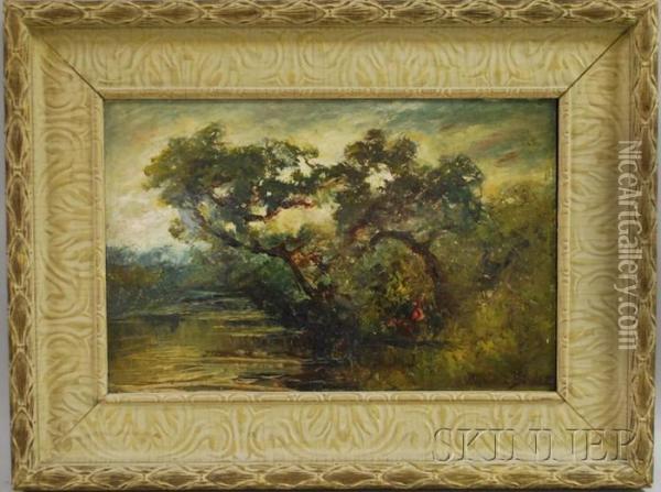 Landscape With Stream Oil Painting - Marie A. Becket