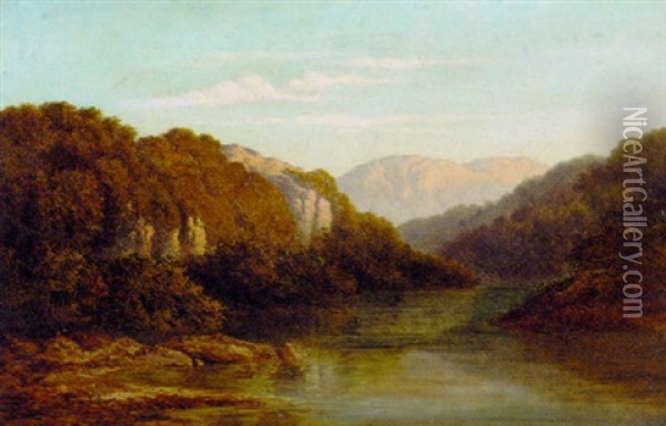 A Wooded River Landscape Oil Painting - Arthur Gilbert