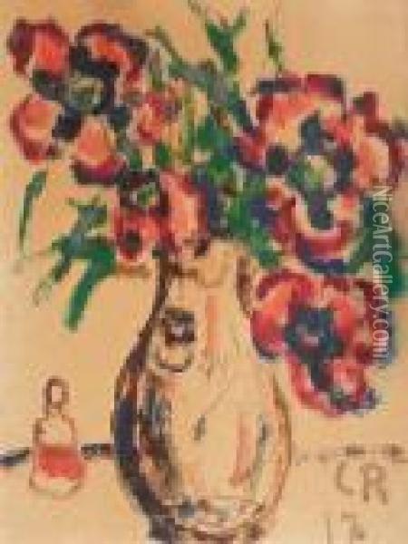 Blumenstilleben (roter Mohn In Einer Hohen Vase) Oil Painting - Christian Rohlfs